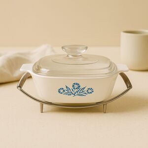 Corning Ware | Square Casserole Dish with Glass Lid & Metal Trivet Size 4C | EUC